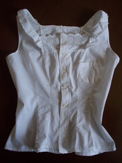 Vintage White Cotton Camisole, Eyelet, Embroidery, Peplum, Pocket, Ruffles, Victorian Underwear, Sexy, Pretty Lingerie