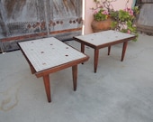 Pair of Mid Century Modern Rectangular End Tables with Mosaic Tile Tops  (Los Angeles)