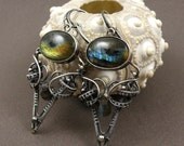 Statement labradorite earring, wire wrapped earring, wire wrap jewelry, gestmone earring, fashion jewelry , arrow sterling silver earring