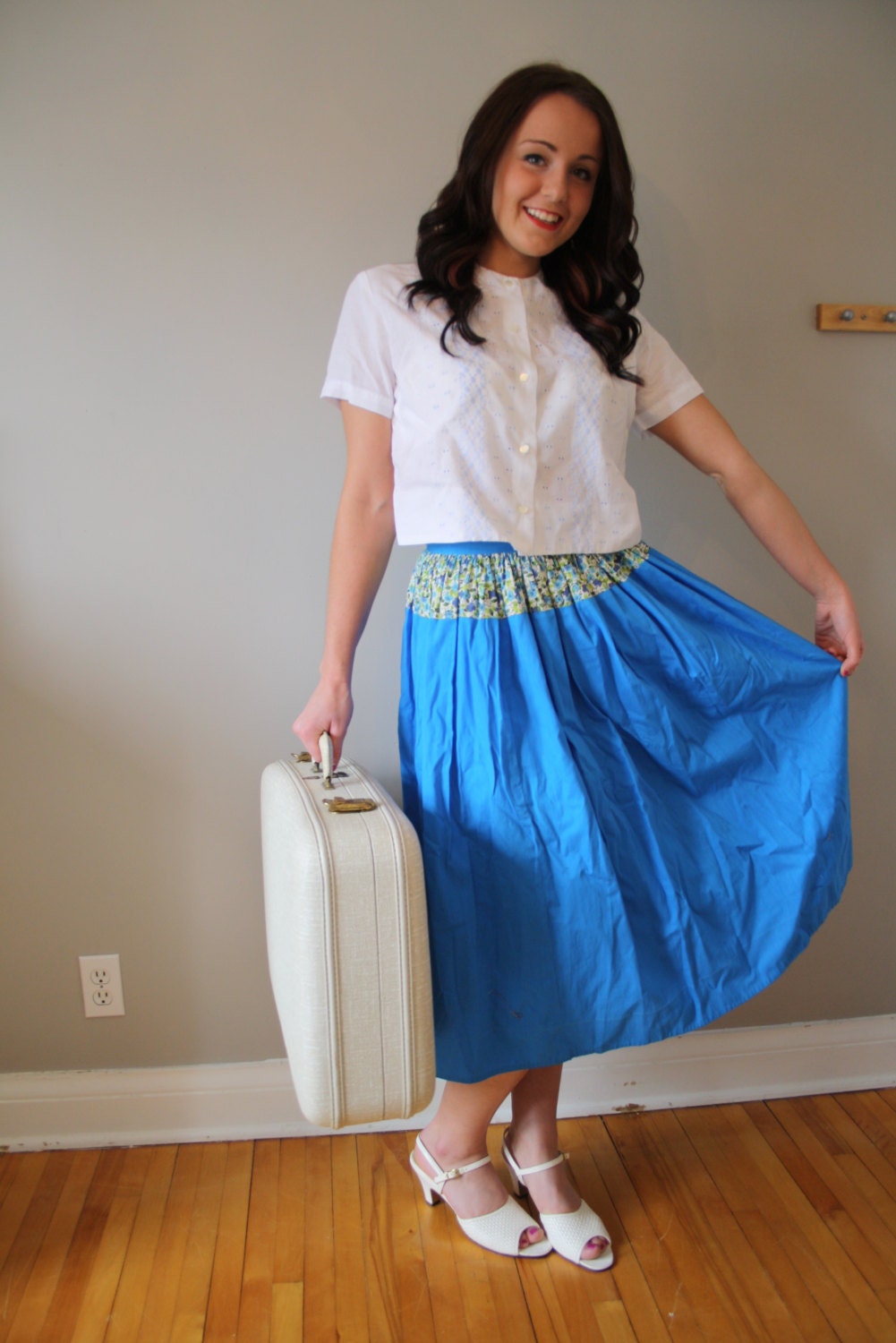 vintage 50s skirt / blue full circle/ vlv 1950s 60s madmen