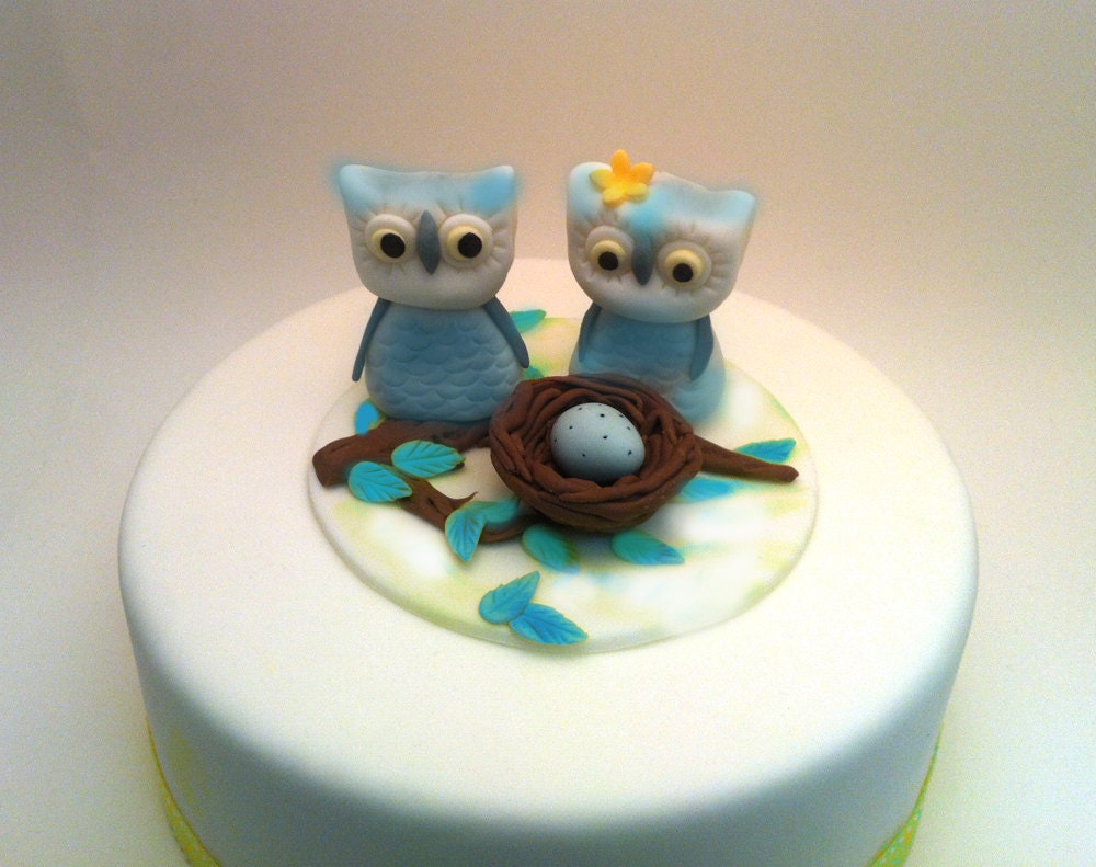 Edible Baby Shower Cake Decoration baby blue Owls with baby on a nest Cake Decoration - Mom to Be cute decorations Il_170x135