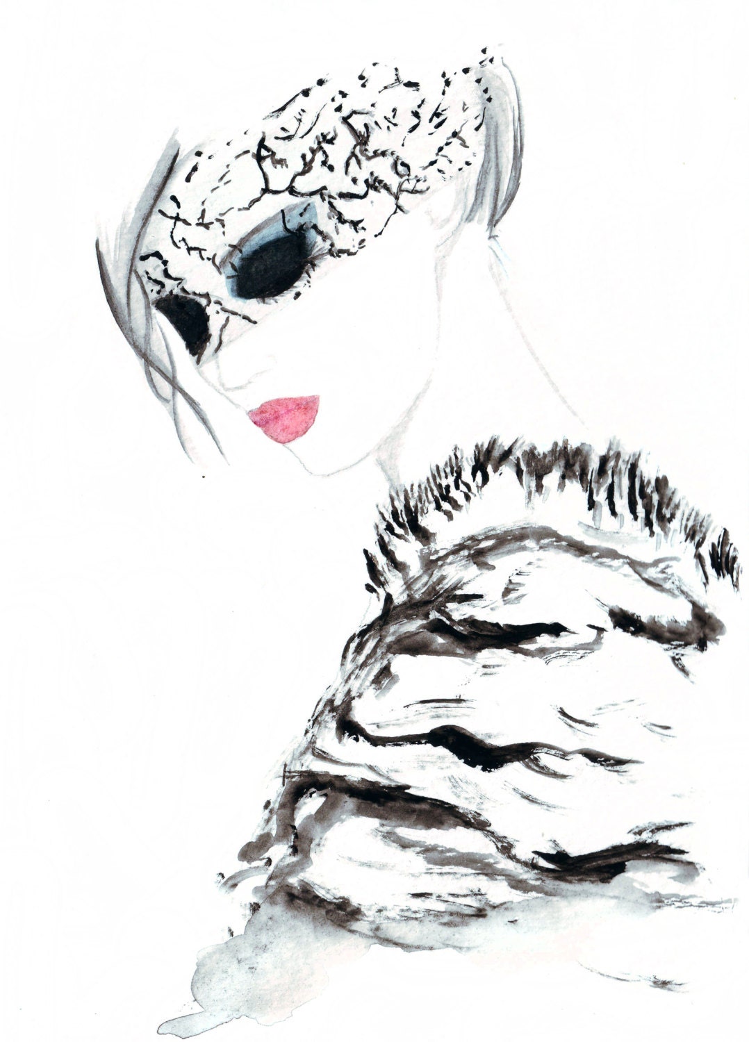 Print from original Watercolour illustration by Eleni - Titled An Evening with Chanel - Free Shipping