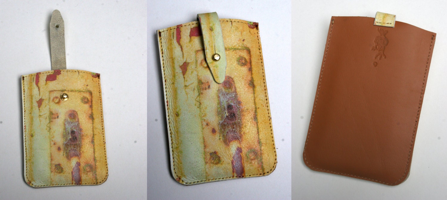 Yellow Door Print Leather I Phone 3G/3GS/4G/4S/5 HTC Desire Sleeve Case with stud