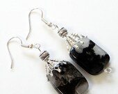 Smokey Quartz Black Grey Gemstone Silver Earrings Dangles