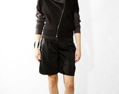 Black  sweatshirt, Cowl neck sweatshirt, Faux leather edges, Summer sweater, Extra long sleeves