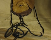Grichels small leather shoulder bag/pouch - yellowy brown and chocolate brown with burgundy fish eye