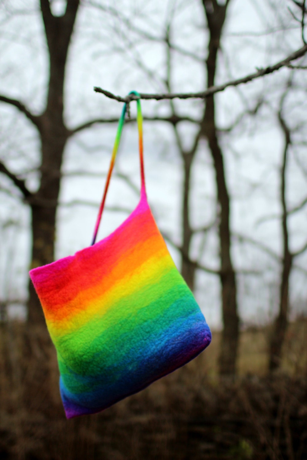 Bag. Rainbow Bag. Wet Felted Bag. Handmade Hand Felted Tote.