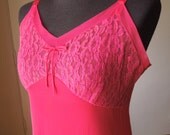 Vintage 60's Red Lace Slip, Nightie, Burlesque, Bombshell, Pin Up, Women's Medium