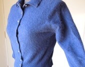 Vintage Cardigan Sweater,  50's 60's,  Navy Blue Cashmere, Women's Size XS
