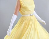 Sale - Vintage 1950s Bright Pastel Yellow Party Prom Formal Dress. Mad Men Fashion. Size Medium