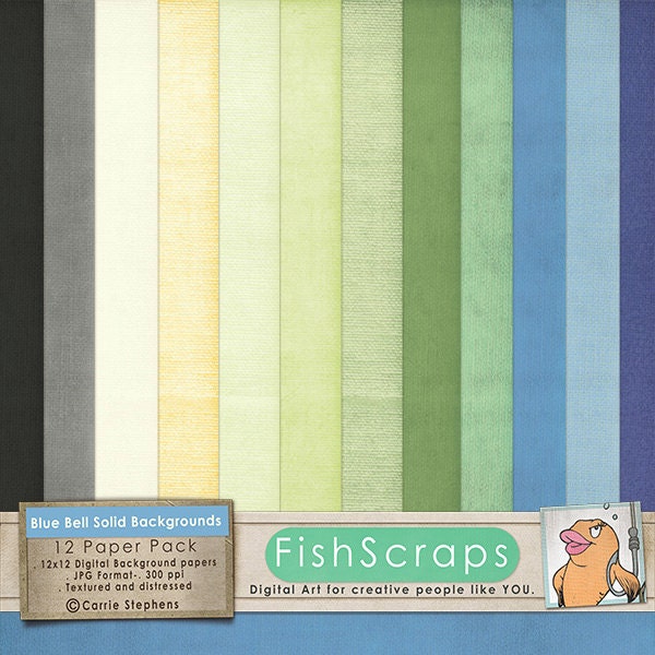 Hydrangea Blue & Yellow Digital Paper -Spring Backgrounds - Periwinkle Blue Bell - Digital Scrapbooking Cardstock Il_570xn