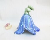 Toad or Fairy  Flower House - Medium/Dark Blue - Handmade on the Potters Wheel