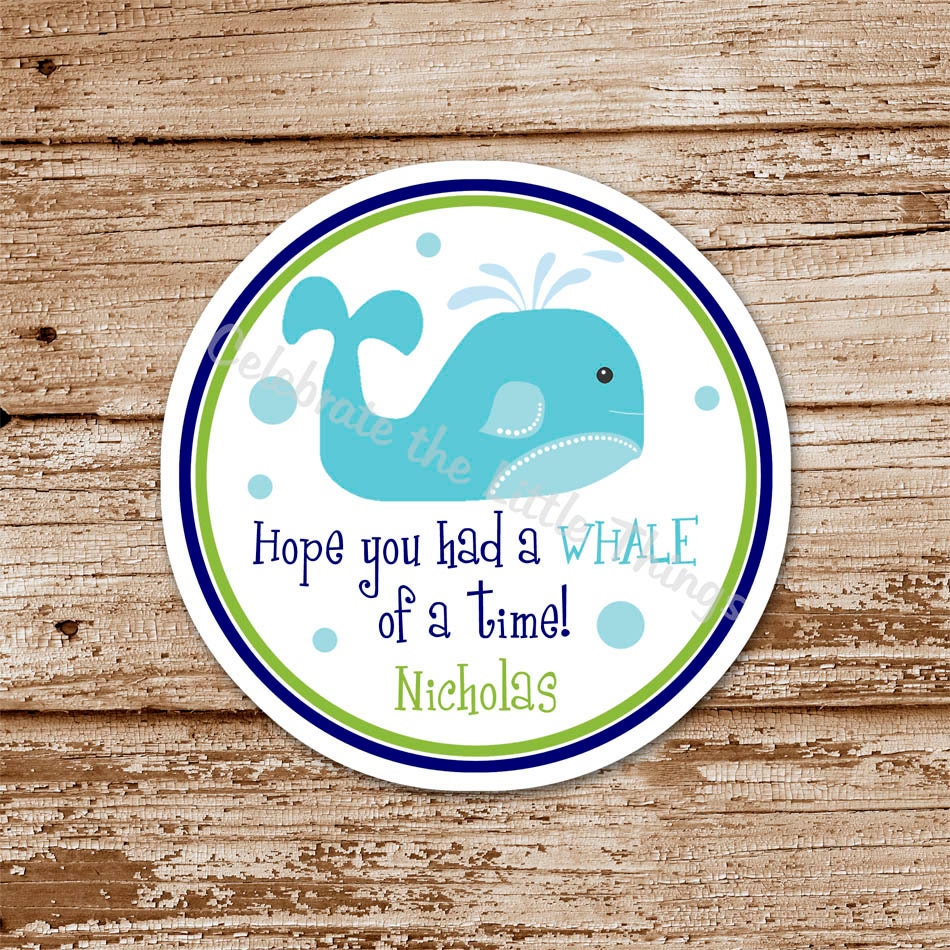 SET of 12 WHALE Favor Tags or Stickers  :  Personalized
