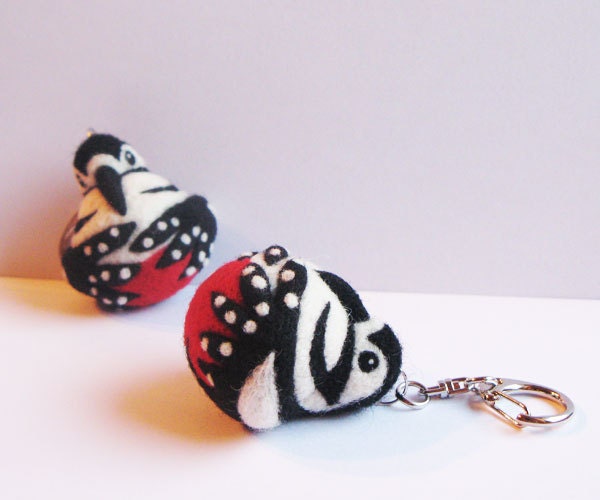 Animal or Bird ball pendant / keychain, needle felted wool accessory, made to order