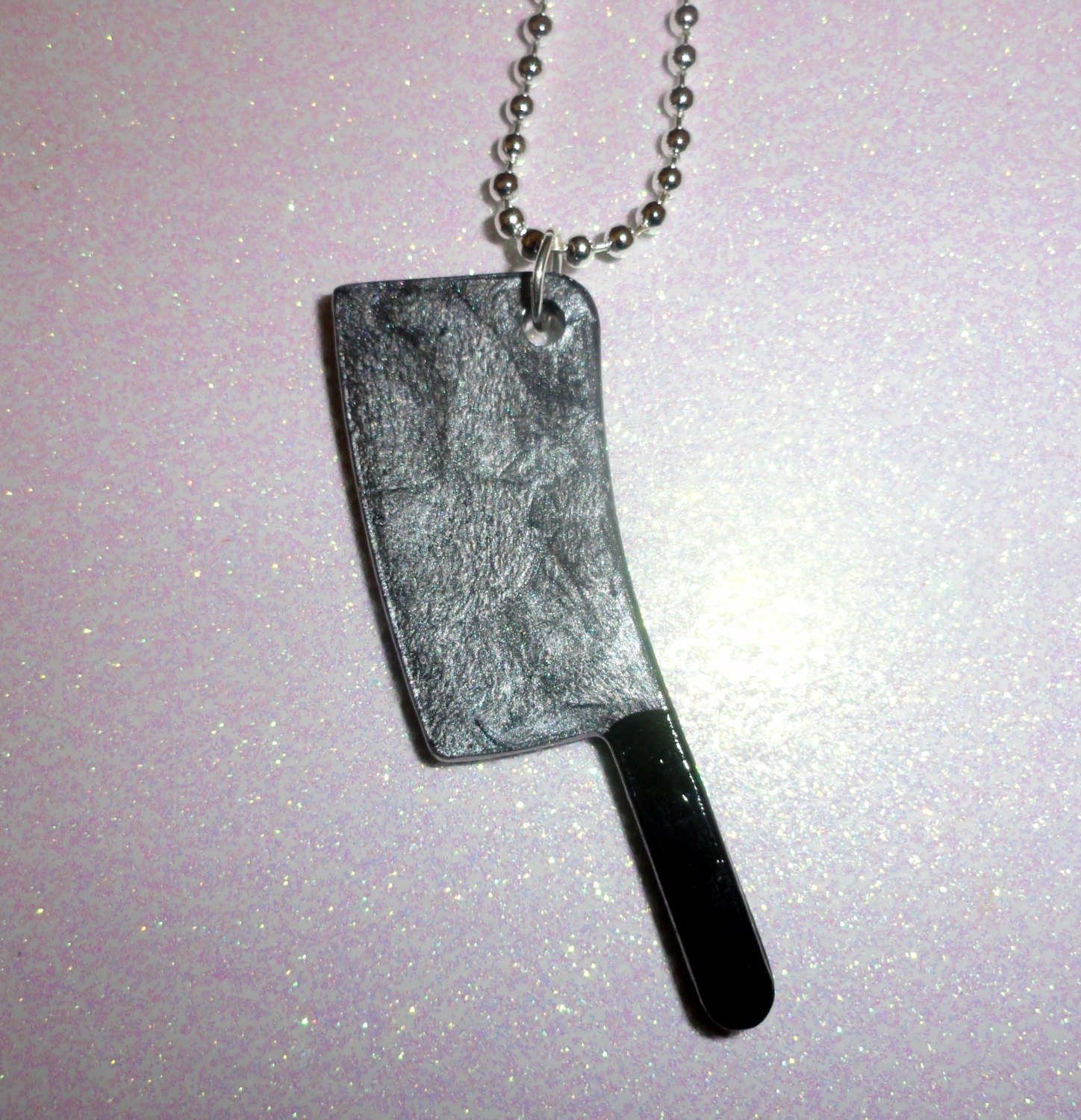Meat Cleaver Necklace - Resin Butcher's Knife Pendant - Hand Painted Black