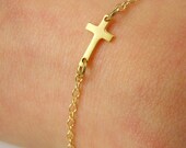 Tiny Sideways Cross Bracelet, 14k Gold, Confirmation Gift, Communion Gift, Baptism Gift