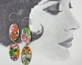 Recycled tin, upcycled tin, vintage tin, tin can, vintage metal, flower, floral, metal can, tin can earrings, recycled earrings