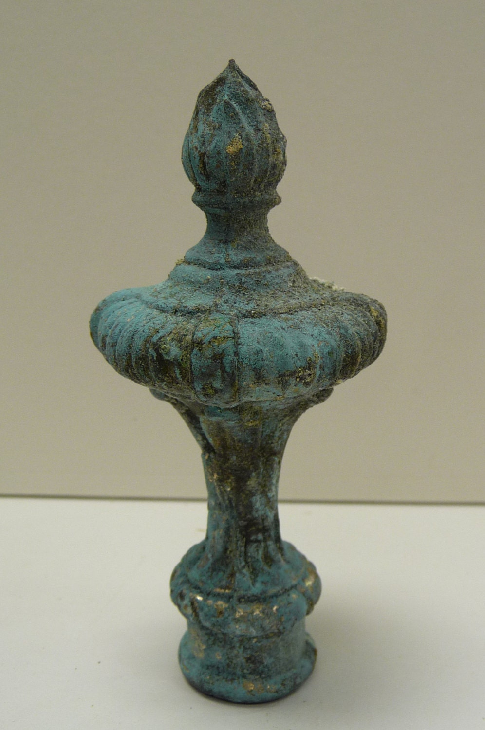 Antique lamp Finial Aged brass turquoise patina by SalvageRelics