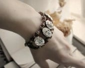 Glamour Aged Copper and Swarovski Cuff - Crystal - Wedding - Bridal - Victorian - Deco - Unique - Goddess