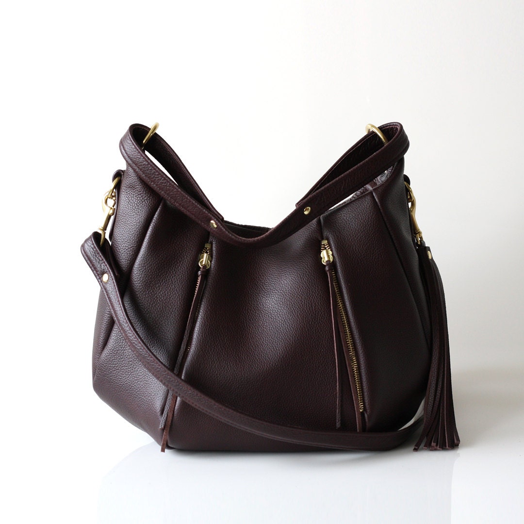 Soft Leather Purse - OPELLE Ballet Bag purse - Large Size Pebbled Leather in Garnet