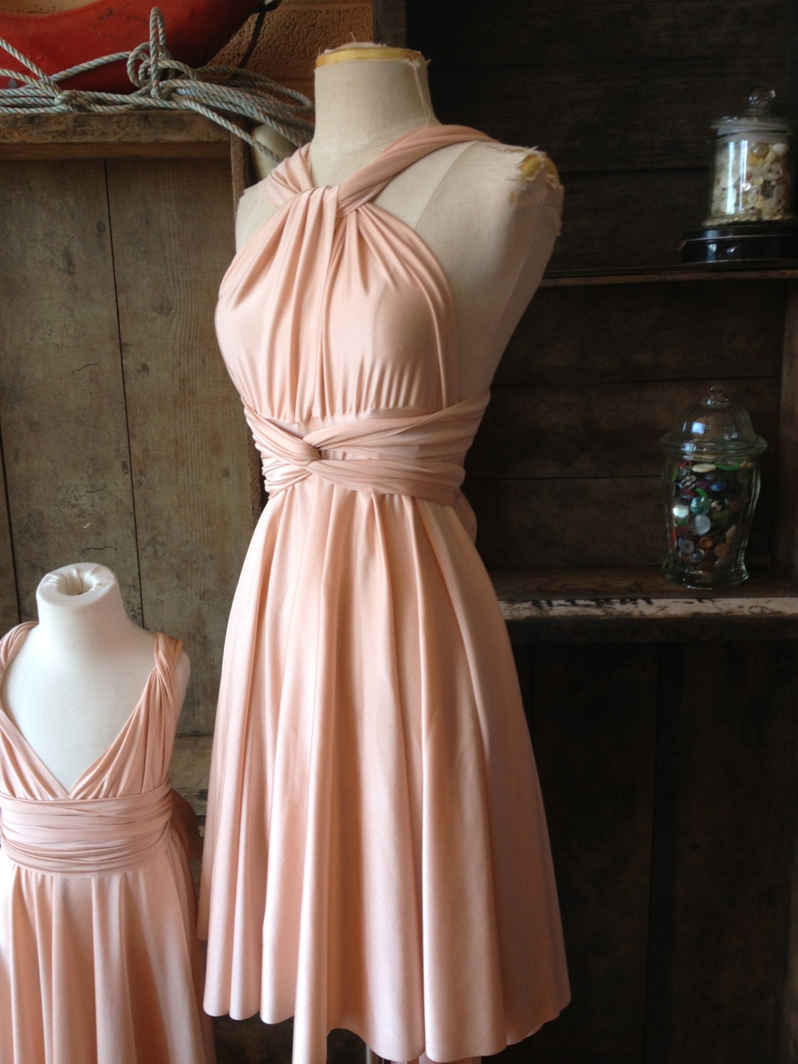 Octopus Infinity Convertible Wrap Dress- Seashell Peach Bridal Satin