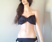 Black  bikini bow bandeau swimsuit set