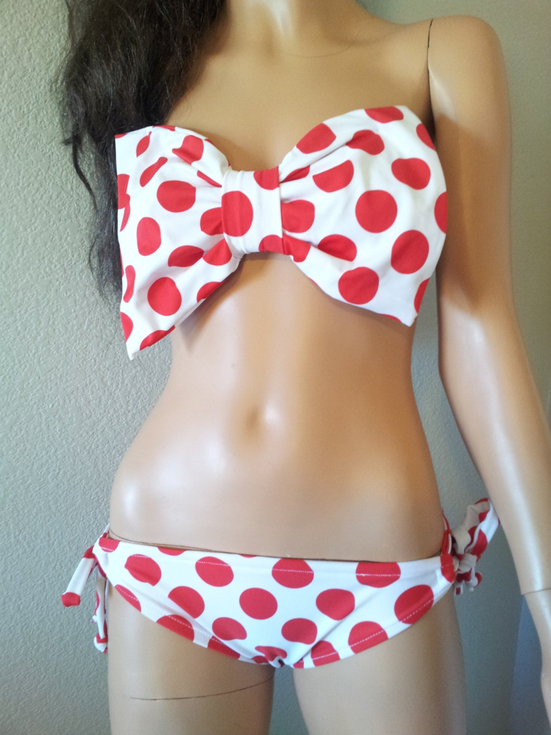 Big Red Bow Polkadot Bandeau Bikini top only - meshalo