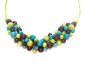 Multicolor statement wooden necklace in brown, apple green and turquoise. Colorful chunky beaded necklace.  necklace :)