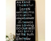 In This House We...FAMILY RULES sign- Distressed Typography Word Art Sign on Wood-