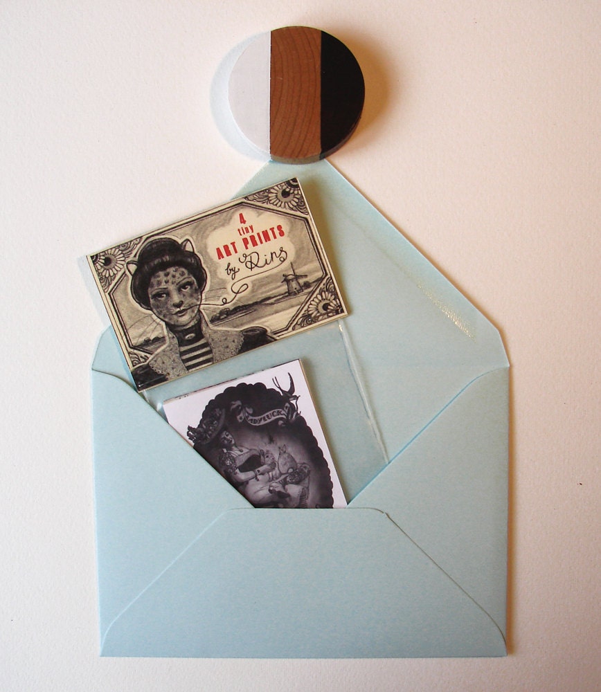 Tiny art prints set. 4 peculiar portraits