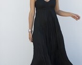 Black Maxi Dress in Crinkled Linen