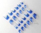 Cobalt Blue Watercolor French Tip Nail Art Yves Klein bleu design clear translucent fake nails lucite hand painted press on nails w/glue