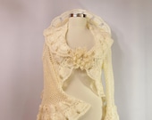 White Nights / Crochet Shrug Bolero Ivory Gold Wedding Bridal Shrug  3/4 Sleeve Cardigan Ruffle Bolero Jacket  S M L  By Lilithist