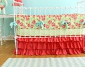 Coral Baby Girl Crib Bedding-  Tumble Roses & Ruffles crib set