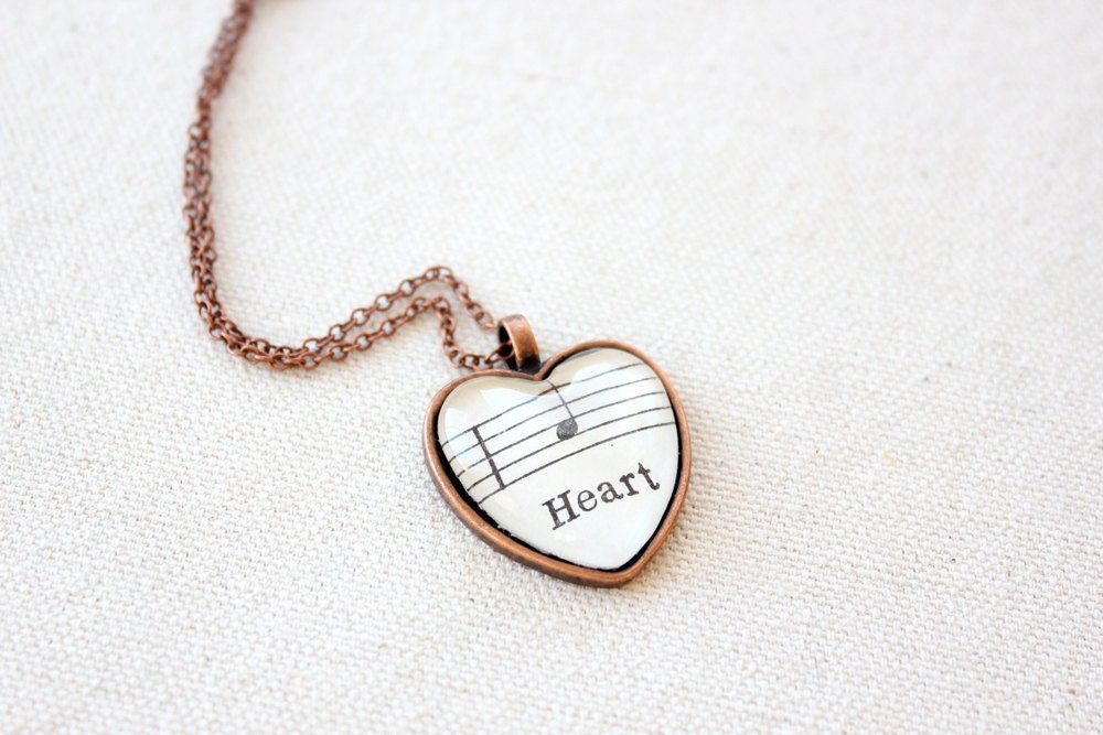 Heart pendant made with vintage sheet music.  Sweet gift for girlfriend, fiancee, wife for valentine's day.  Gift wrapped and ready to ship