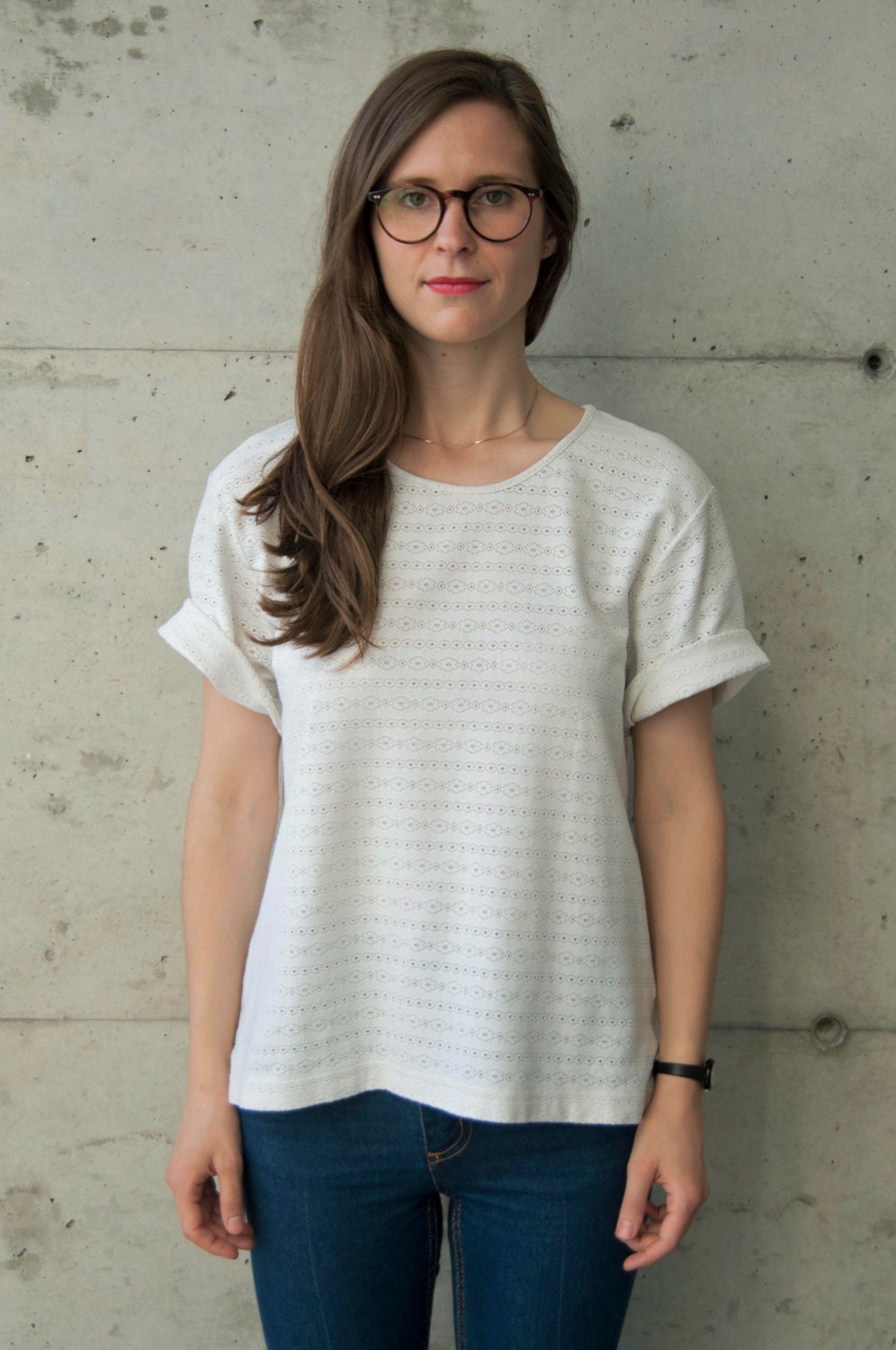 Eyelet Oversized Tshirt / Cozy Crochet Shirt / Vintage Basic Shirt