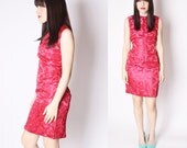 Fuchsia Pink 60s Cheongsam Asian Chinese Style Cocktail Dress / Mad Men Cocktail Dress / 60s Floral Brocade / 2241