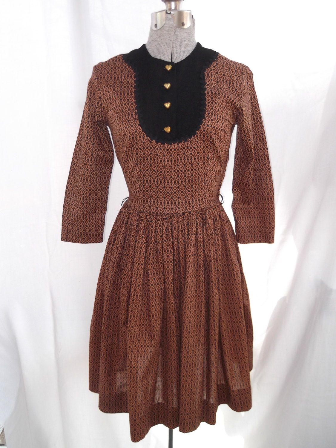 Vintage 1950s Dress Heart Shape Buttons Cotton Montgomery Ward AFL CIO Union Label