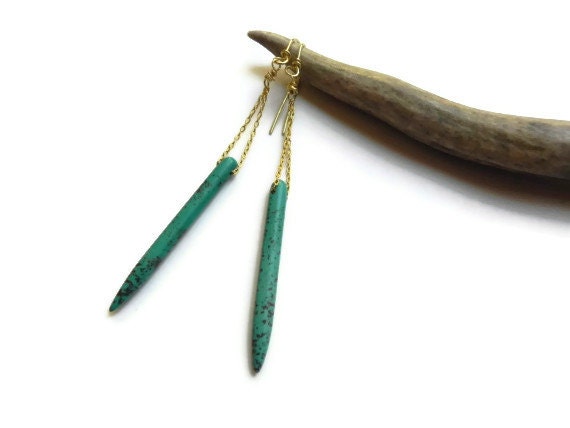 long spike earrings, sexy long drop earrings, magnesite spike earrings, stone spike drop earrings