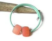 bangle bracelet, peach cube stone bangle bracelet, memory wire rubber bracelet, modern stone bangle bracelet