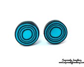 Turquoise Black Band Stud Earrings Fimo Polymer Clay Wearable Art