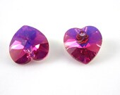 2 Swarovski Crystal 10mm Fuchsia AB Hearts