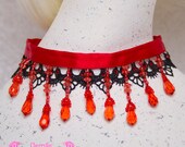 Red Beaded Choker with black Venise lace & rhinestones, Rockabilly, Goth, Lolita, Fetish, Valentines, Bride, Bridal, necklace, collar