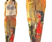 90s Grunge High Waisted Jeans Hand Painted Denim Linen Blend 1990s Skinny Jeans Mural Cat Lady - Size 30