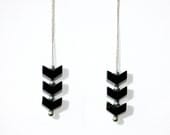 Handmade Chevron Earrings, Black Earrings, Hematite Earrings, Chain Earrings, Long Chain Earrings, Long Dangle Earrings