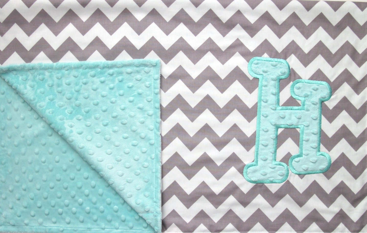 Personalized Initial Minky Dot Chevron Blanket