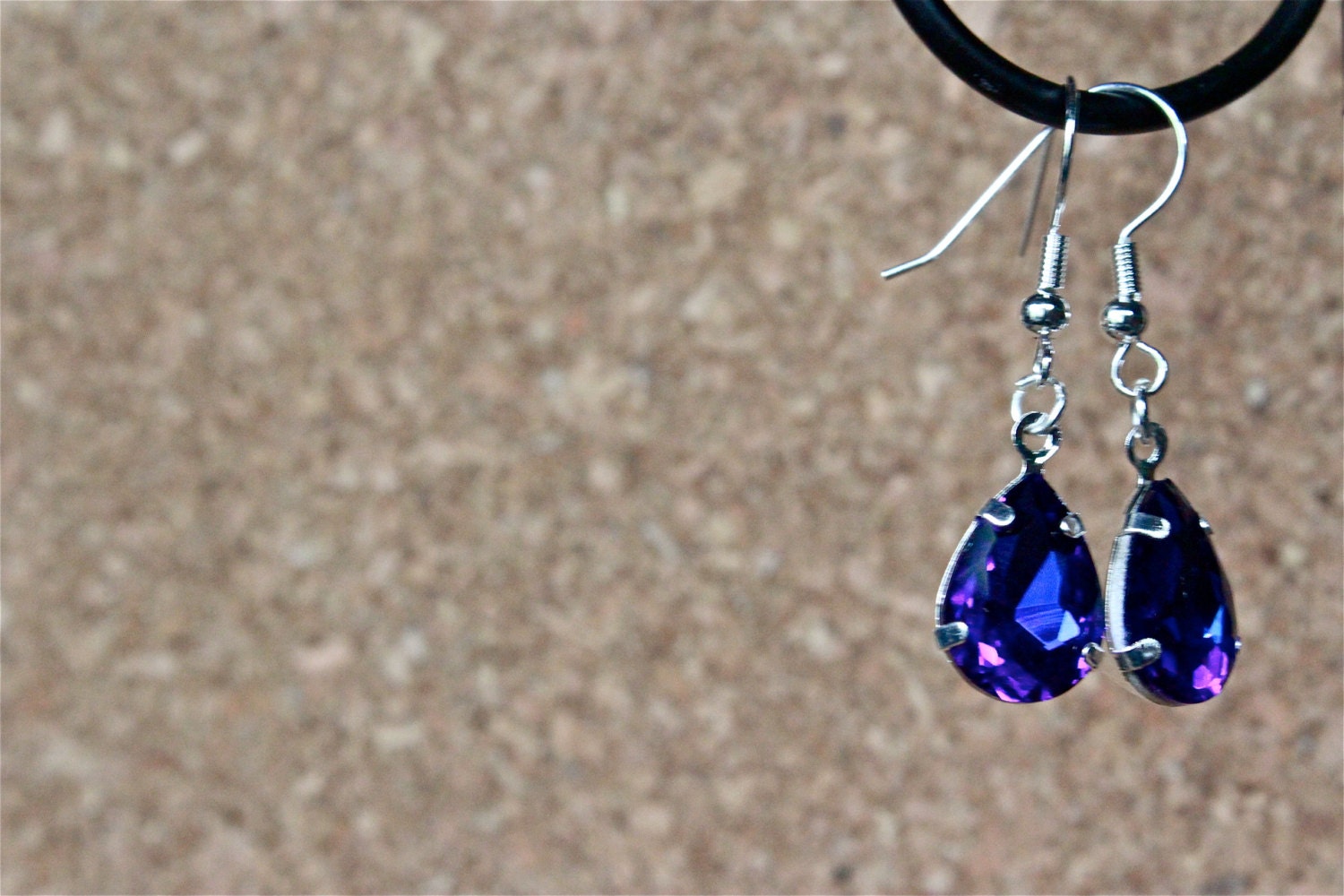 Sterling Silver Dangle Hook Blue Glass Teardrop Earrings