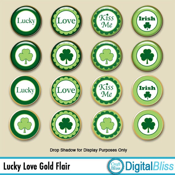 St. Patrick's Day Digital Scrapbook Flair - Lucky Love Gold Flair - INSTANT Download Embellishments Shamrock Lucky Love Word Art Green Gold Il_570xn