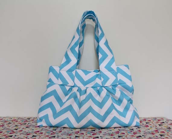 turquoise chevron tote bag -- the nicole