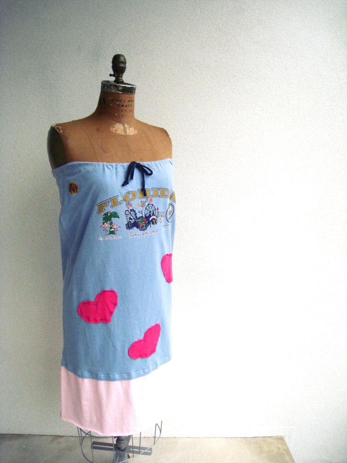T Shirt Skirt for Her / Cover Up / Light Blue Pink Hearts / Women / Girls / Long / Straight / Soft / Cotton / Fun / Fashion / by ohzie